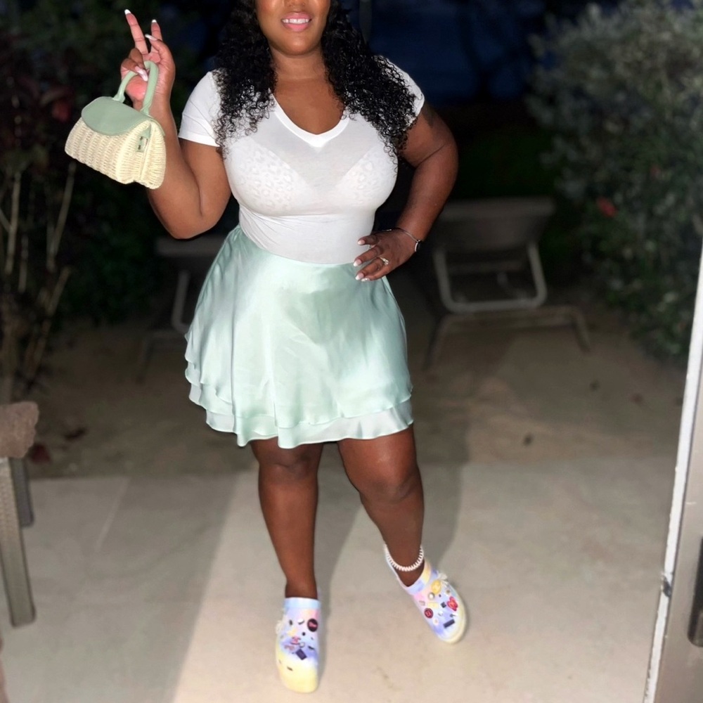 Primark Satin Tiered Layer Ruffle Sea green Mini Skirt - Size 12